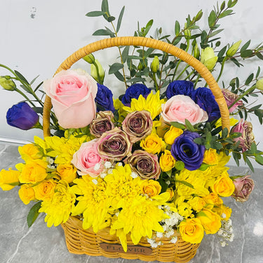 Vibrant Floral Symphony in a Native Basket